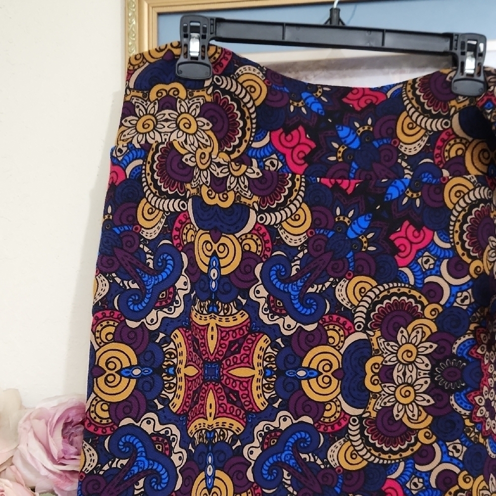 LuLaRoe Blue Red Embellished Pencil Midi Skirt - Picture 3 of 9